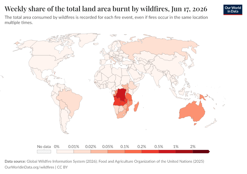 A thumbnail of the "Weekly share of the total land area burnt by wildfires" chart